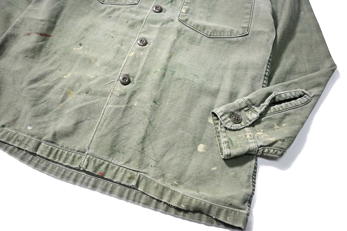 画像4: 60s Used Us Military Cotton Sateen OG 107 Utility Shirt (4)