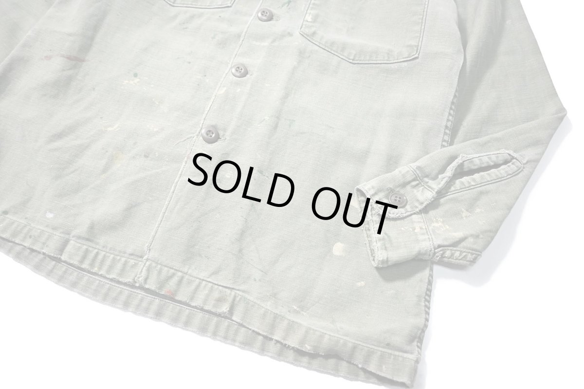 画像4: 60s Used Us Military Cotton Sateen OG 107 Utility Shirt (4)