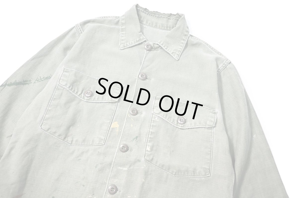 画像3: 60s Used Us Military Cotton Sateen OG 107 Utility Shirt (3)