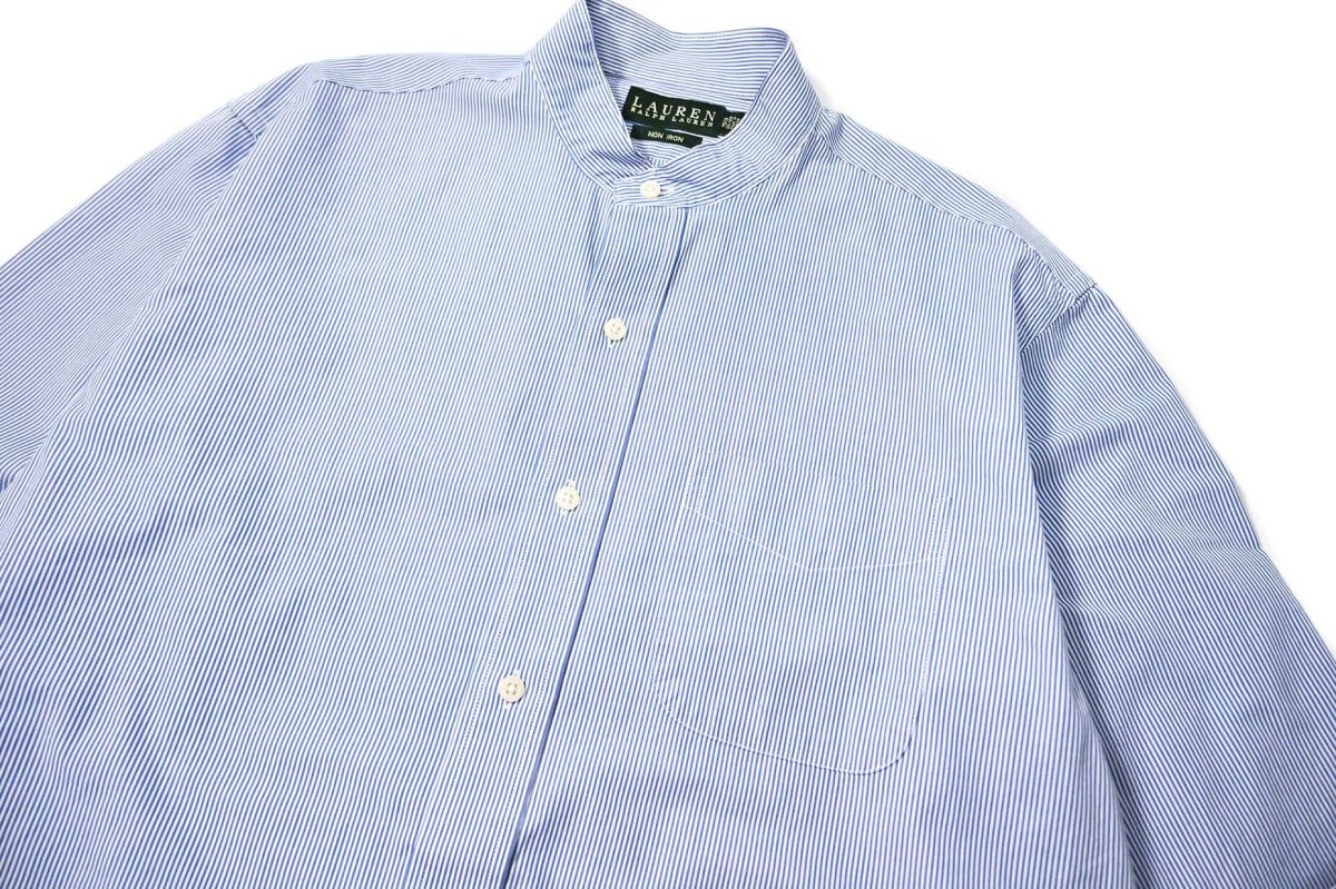 画像2: Used Lauren Ralph Lauren Band Collar Stripe Shirt (2)