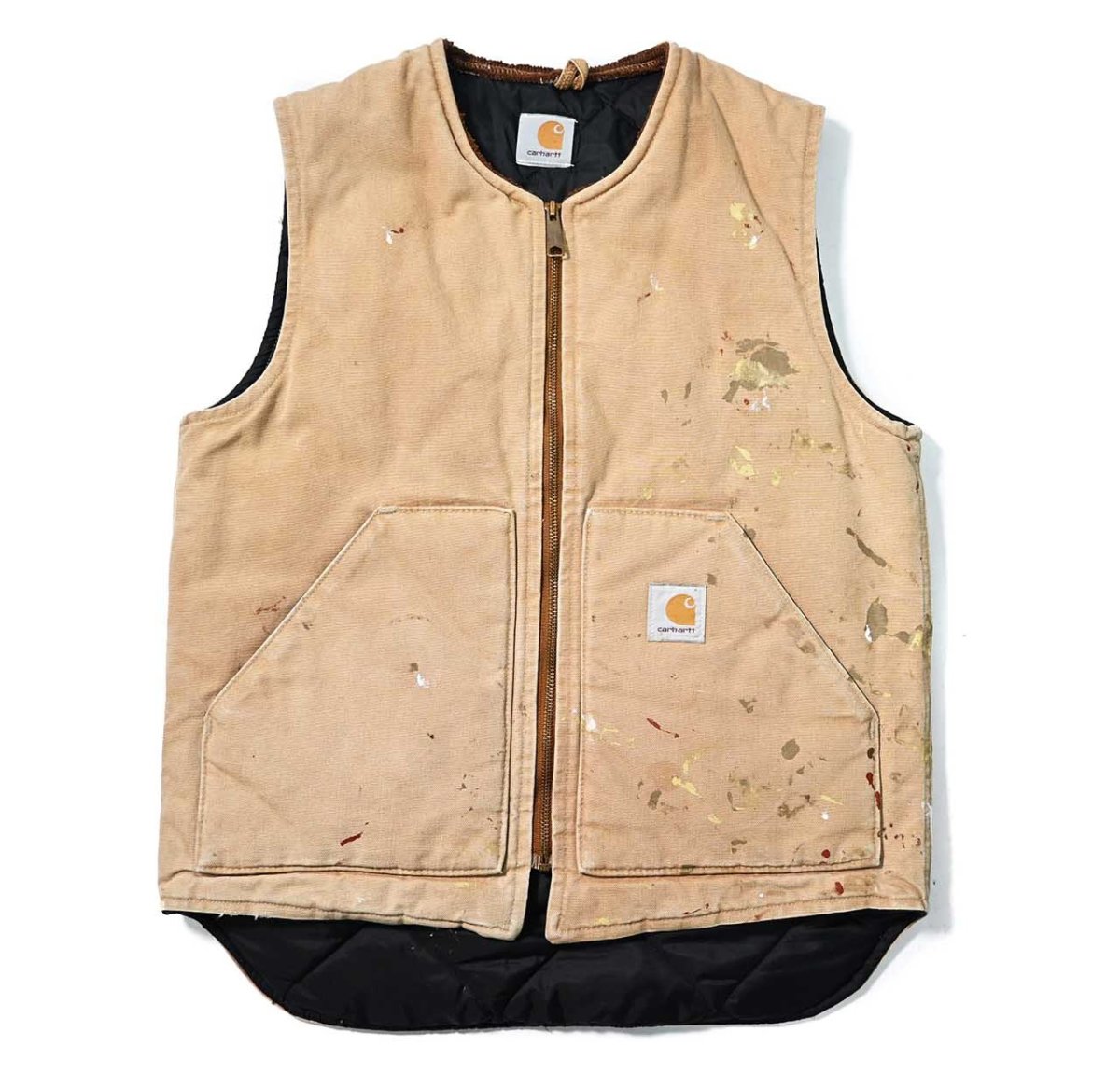 画像1: 00s Used Carhartt Quilt Lined Duck Vest Brown (1)