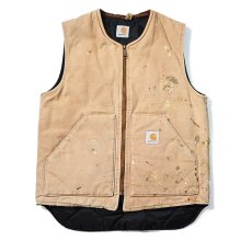 画像1: 00s Used Carhartt Quilt Lined Duck Vest Brown (1)