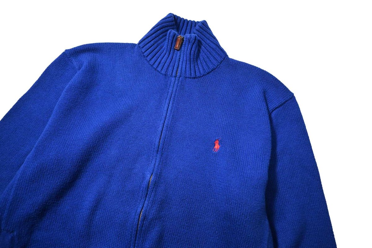 画像2: 90-00s Used Polo Ralph Lauren Full Zip Cotton Knit Sweater Blue (2)