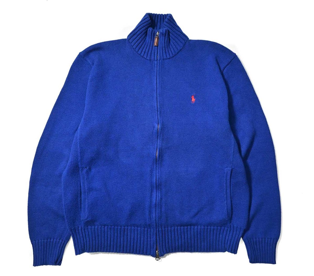 画像1: 90-00s Used Polo Ralph Lauren Full Zip Cotton Knit Sweater Blue (1)