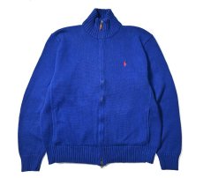 画像1: 90-00s Used Polo Ralph Lauren Full Zip Cotton Knit Sweater Blue (1)