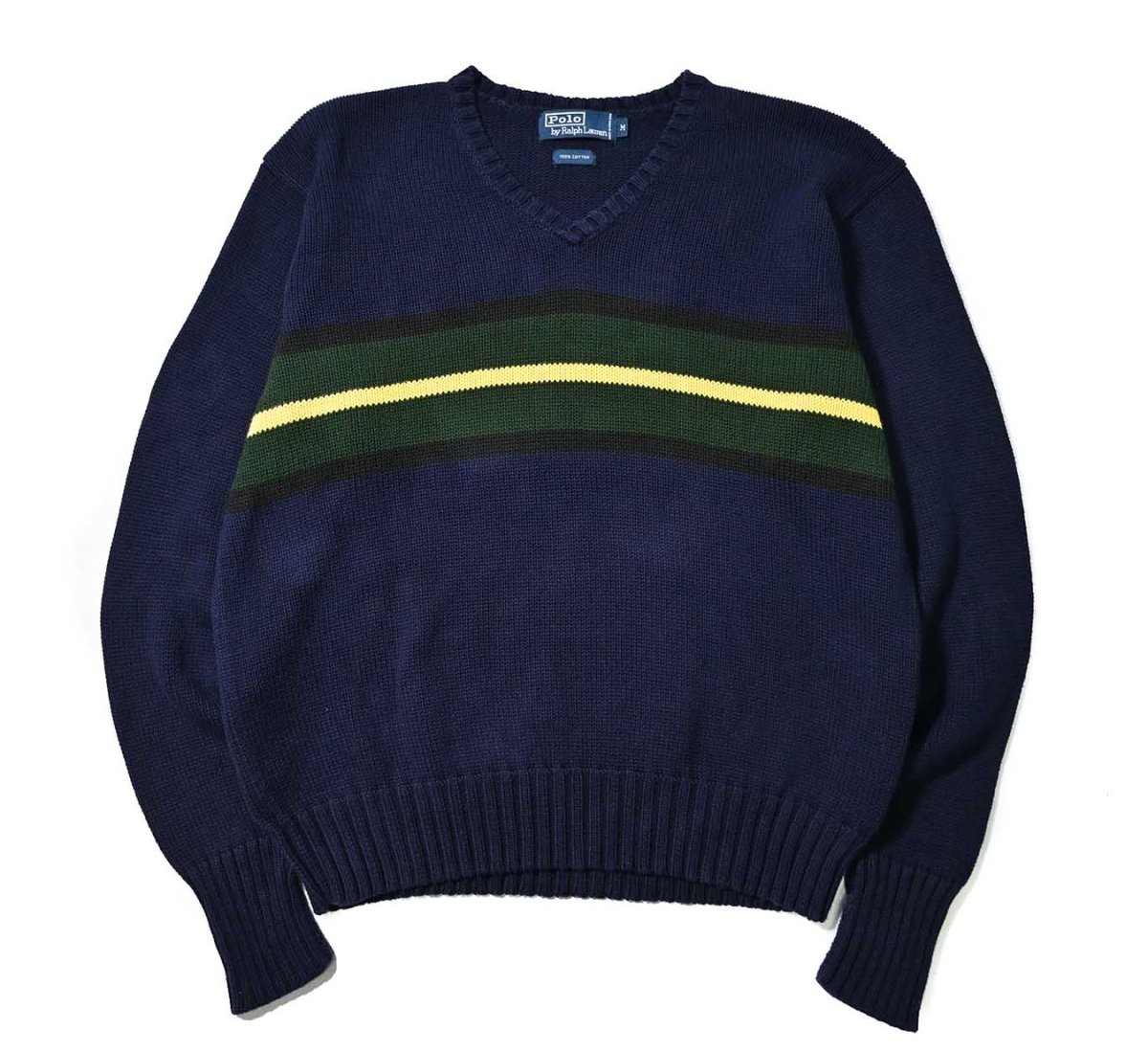 画像1: 90-00s Used Polo Ralph Lauren V-Neck Cotton Knit Sweater (1)