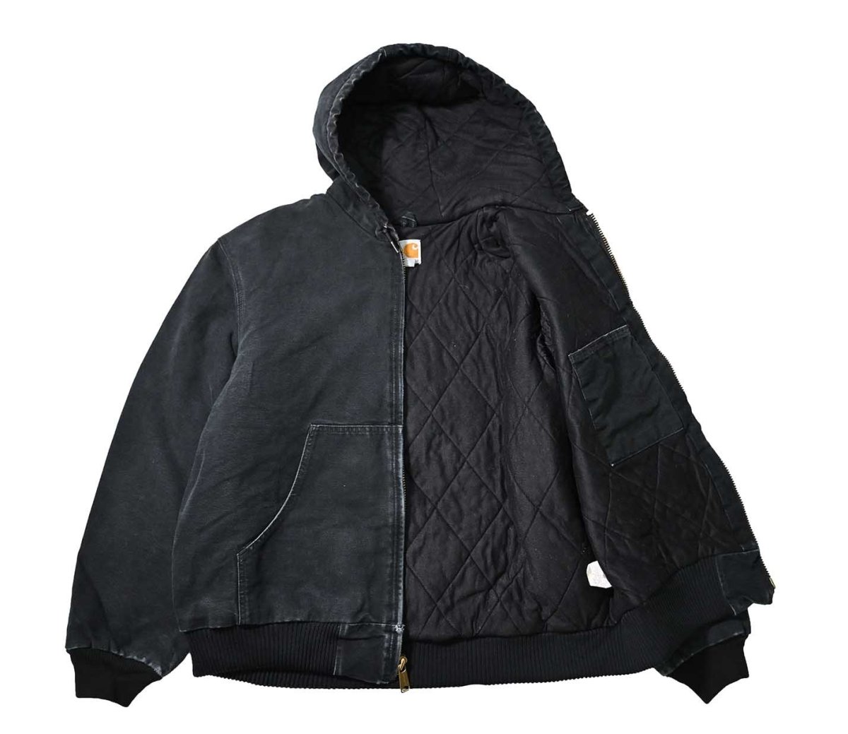 画像5: 00-10s Used Carhartt Duck Quilted Flannel Lined Active Jacket Black made in USA (5)