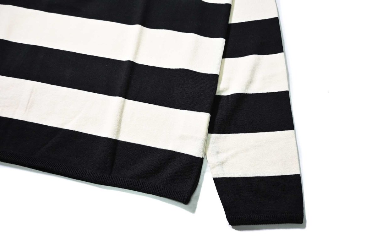 画像3: A.R.P. Level2 Heat Knit All Cotton High Gauge Wide Stripe Crew Neck Shirt Black/Natural (3)