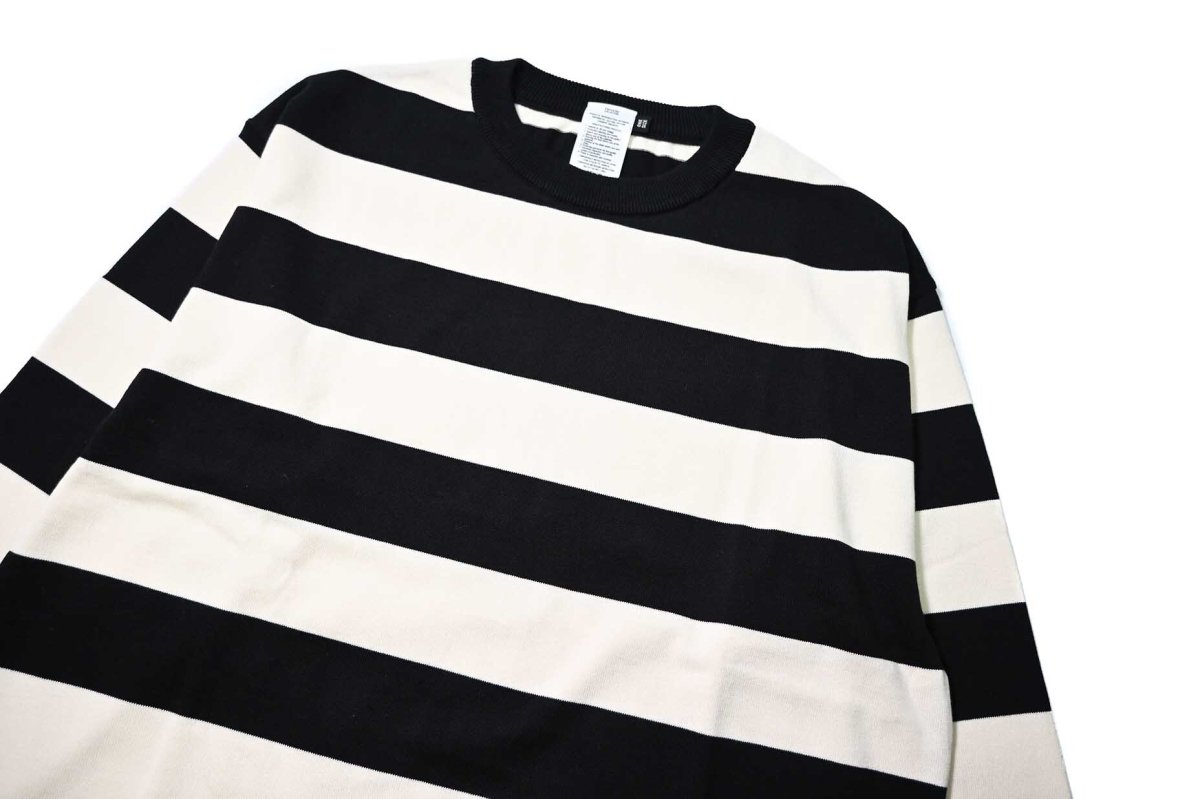 画像2: A.R.P. Level2 Heat Knit All Cotton High Gauge Wide Stripe Crew Neck Shirt Black/Natural (2)