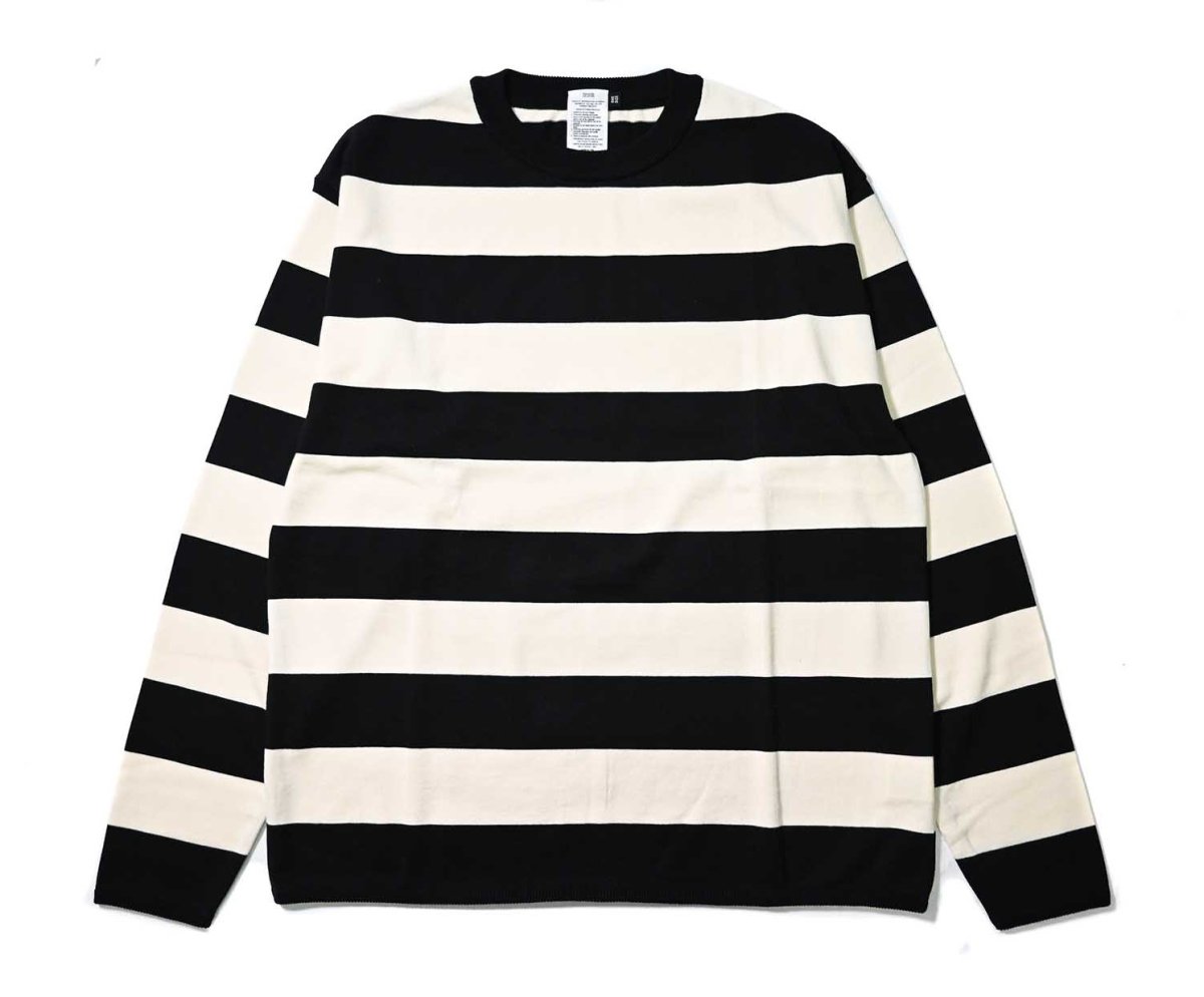 画像1: A.R.P. Level2 Heat Knit All Cotton High Gauge Wide Stripe Crew Neck Shirt Black/Natural (1)
