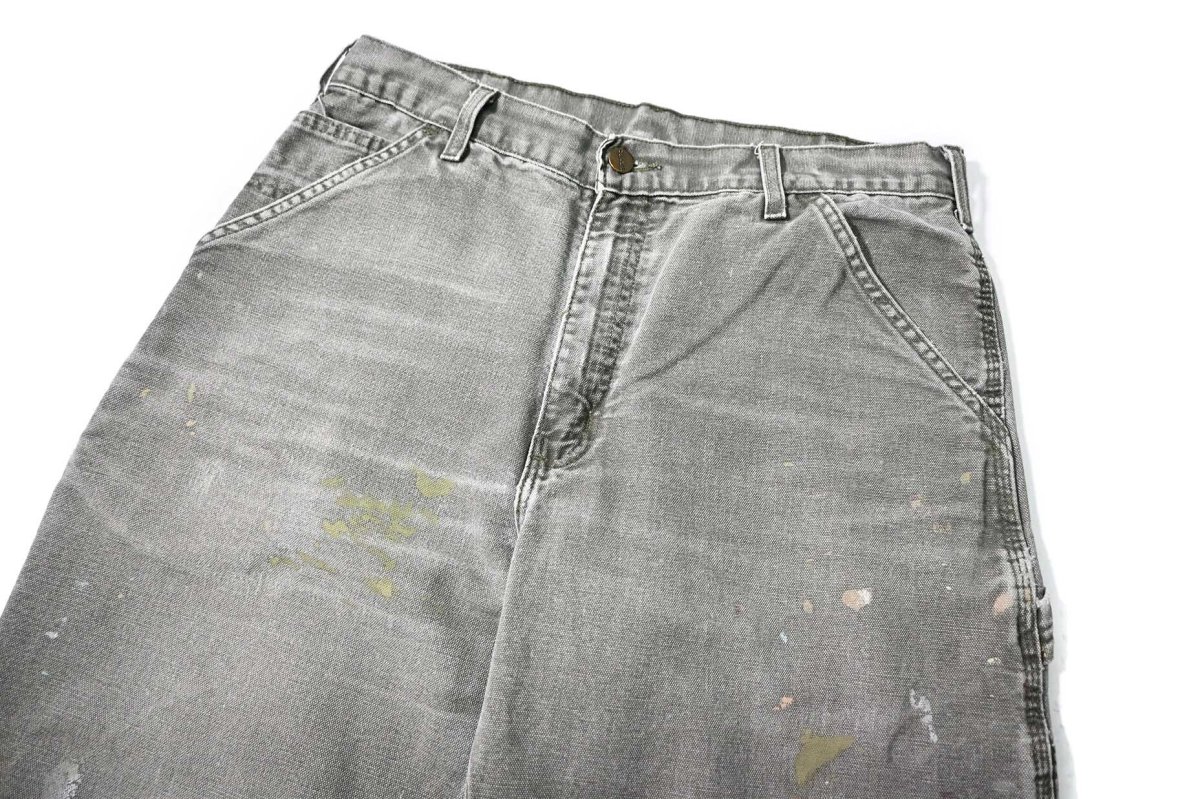 画像2: 03' Used Carhartt Duck Carpenter Pants Moss カーハート (2)