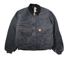 画像1: 07' Used Carhartt Quilted Flannel Lined Duck Bomber Jacket Petrol (1)