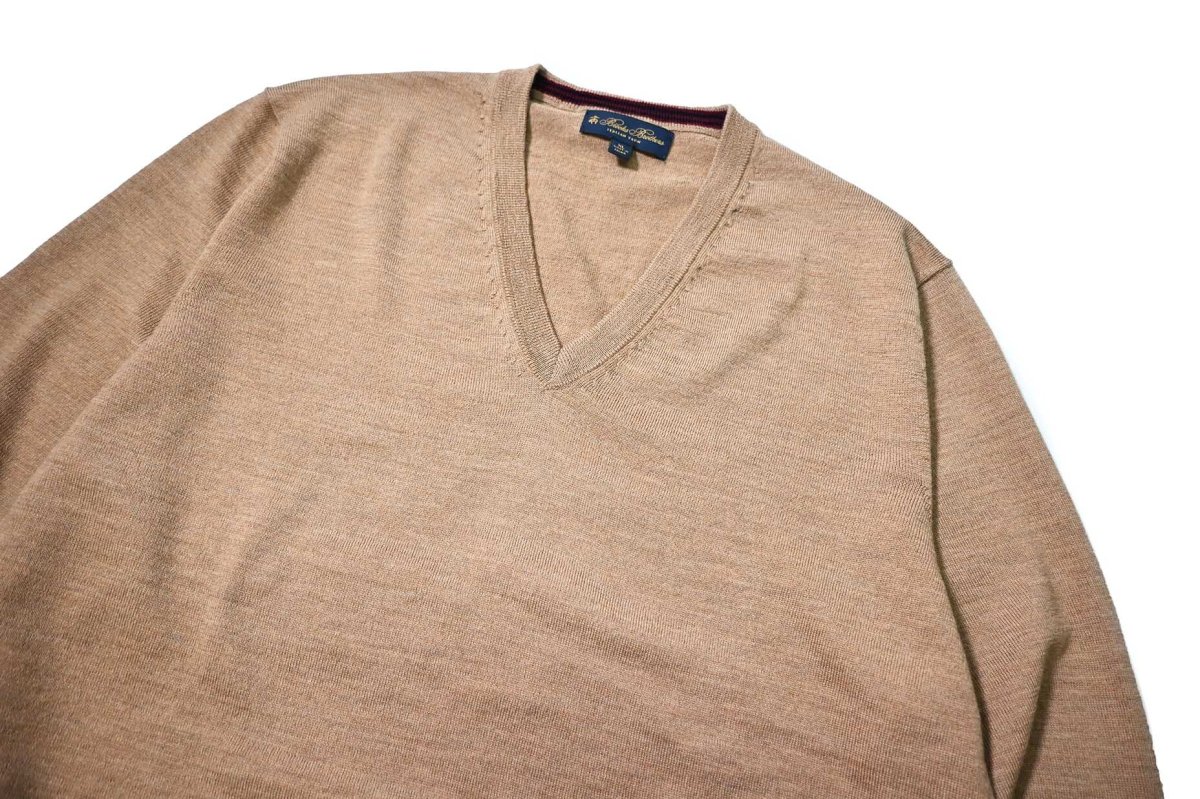 画像2: Used Brooks Brothers Wool High Gauge V-Neck Knit Sweater Camel (2)