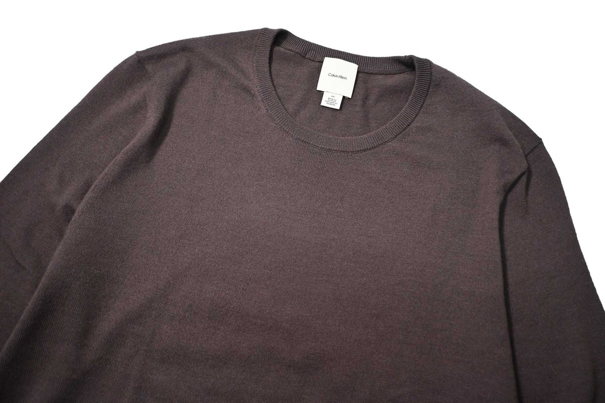 画像2: Used Calvin Klein Wool High Gauge Crew Neck Knit Sweater Maroon (2)