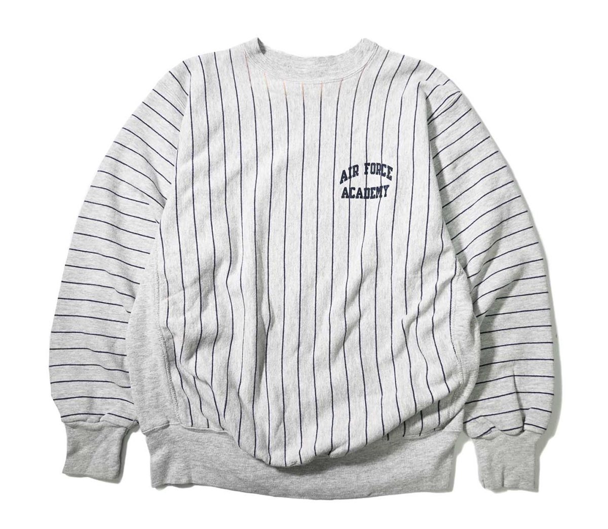 画像1: 90s Used Air Force Academy Stripe Print Sweat Shirt made in USA (1)