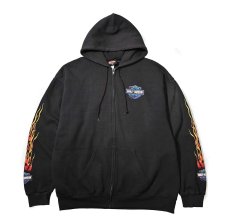 画像1: 00s Used Harley-Davidson Print Zip Sweat Hoodie (1)