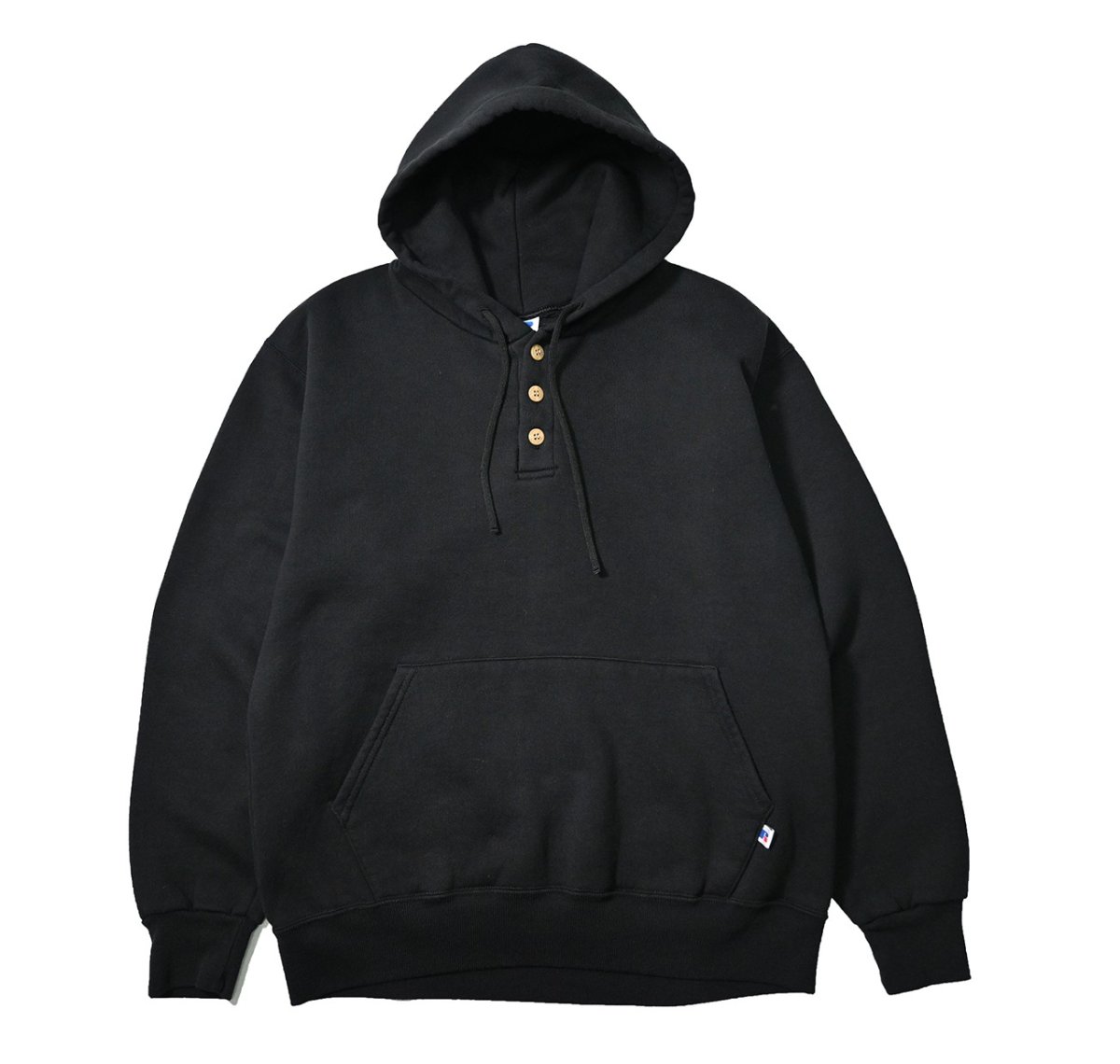 画像1: 90s Used Russell Athletic Blank Button Sweat Hoodie Black made in USA (1)