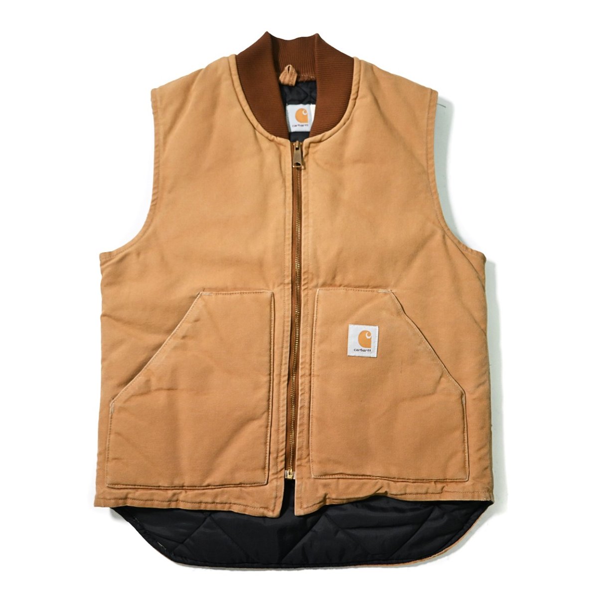 画像1: 80-90s Used Carhartt Quilt Lined Duck Vest Brown made in USA (1)