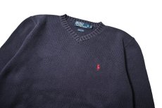 画像2: 90-00s Used Polo Ralph Lauren V-Neck Cotton Knit Sweater Navy (2)