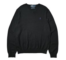 画像1: 90-00s Used Polo Ralph Lauren V-Neck High Gauge Cotton Knit Sweater Black (1)