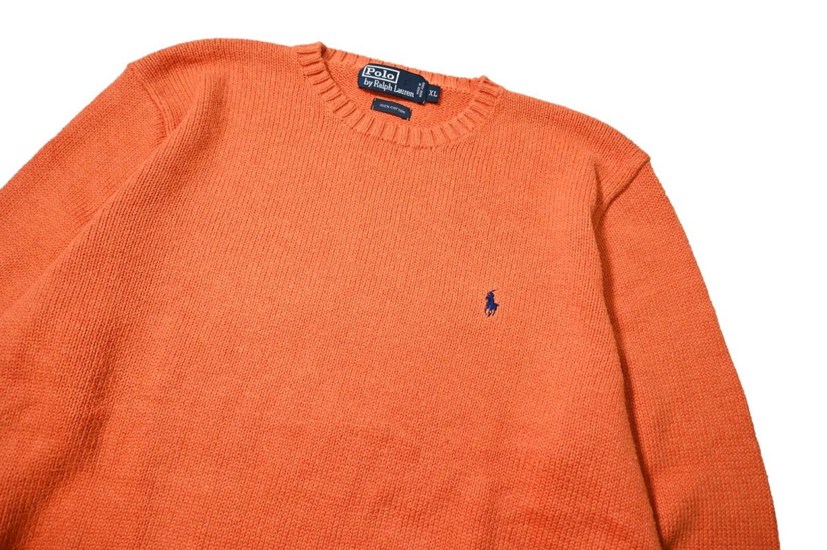 画像2: 90-00s Used Polo Ralph Lauren Cotton Knit Sweater Orange (2)