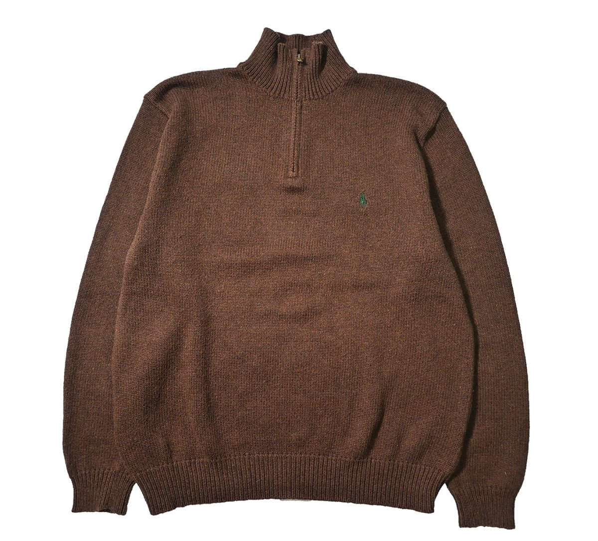 画像1: 90-00s Used Polo Ralph Lauren Quarter Zip Cotton Knit Sweater Brown (1)