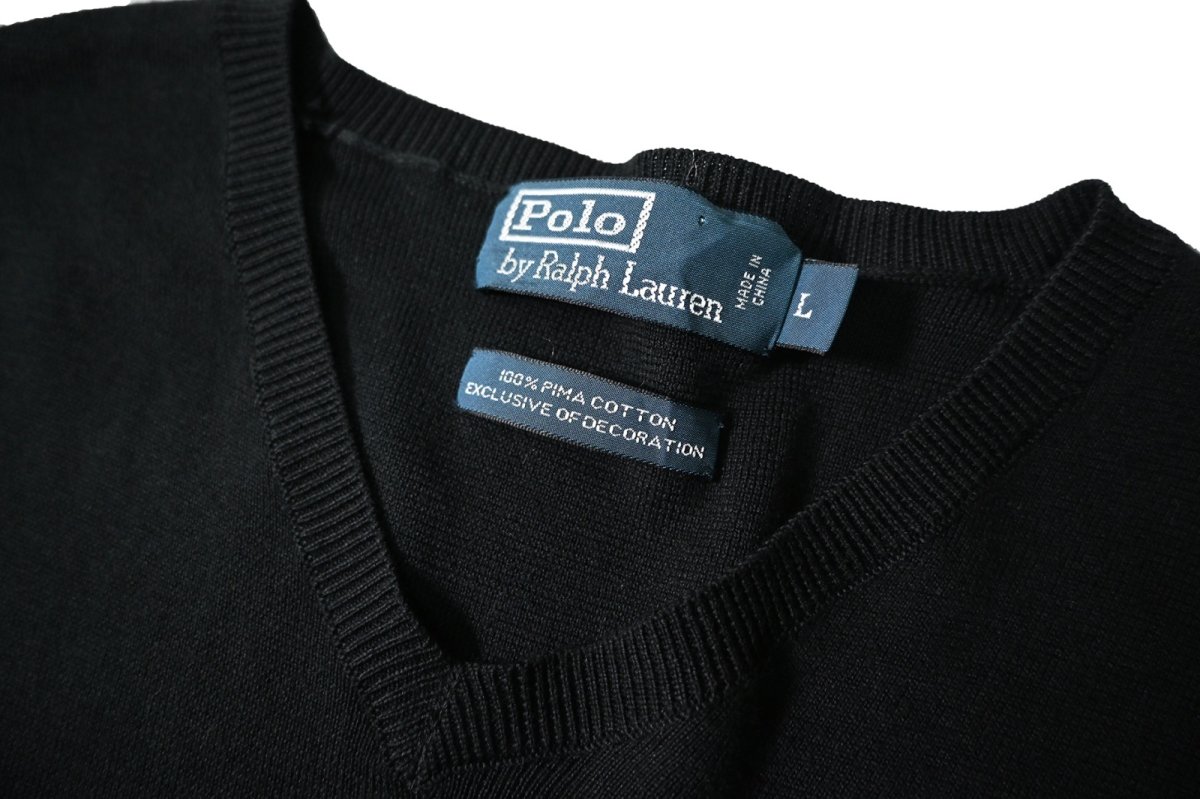 画像4: 90-00s Used Polo Ralph Lauren V-Neck High Gauge Cotton Knit Sweater Black (4)
