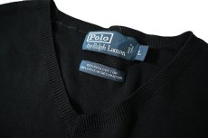 画像4: 90-00s Used Polo Ralph Lauren V-Neck High Gauge Cotton Knit Sweater Black (4)