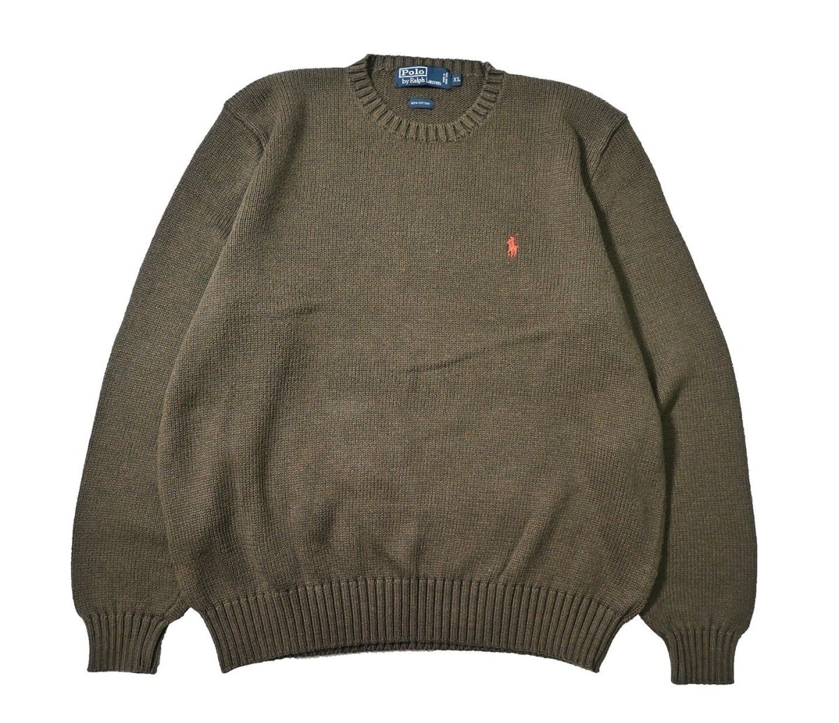 画像1: 90-00s Used Polo Ralph Lauren Cotton Knit Sweater Olive (1)