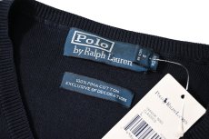 画像4: 90-00s Deadstock Polo Ralph Lauren V-Neck High Gauge Cotton Knit Sweater Navy (4)