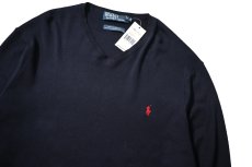 画像2: 90-00s Deadstock Polo Ralph Lauren V-Neck High Gauge Cotton Knit Sweater Navy (2)