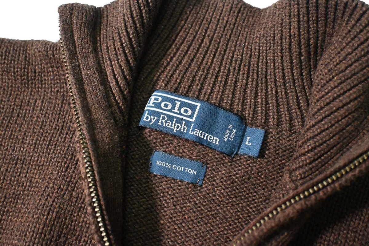 画像4: 90-00s Used Polo Ralph Lauren Quarter Zip Cotton Knit Sweater Brown (4)