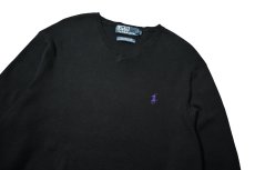 画像2: 90-00s Used Polo Ralph Lauren V-Neck High Gauge Cotton Knit Sweater Black (2)
