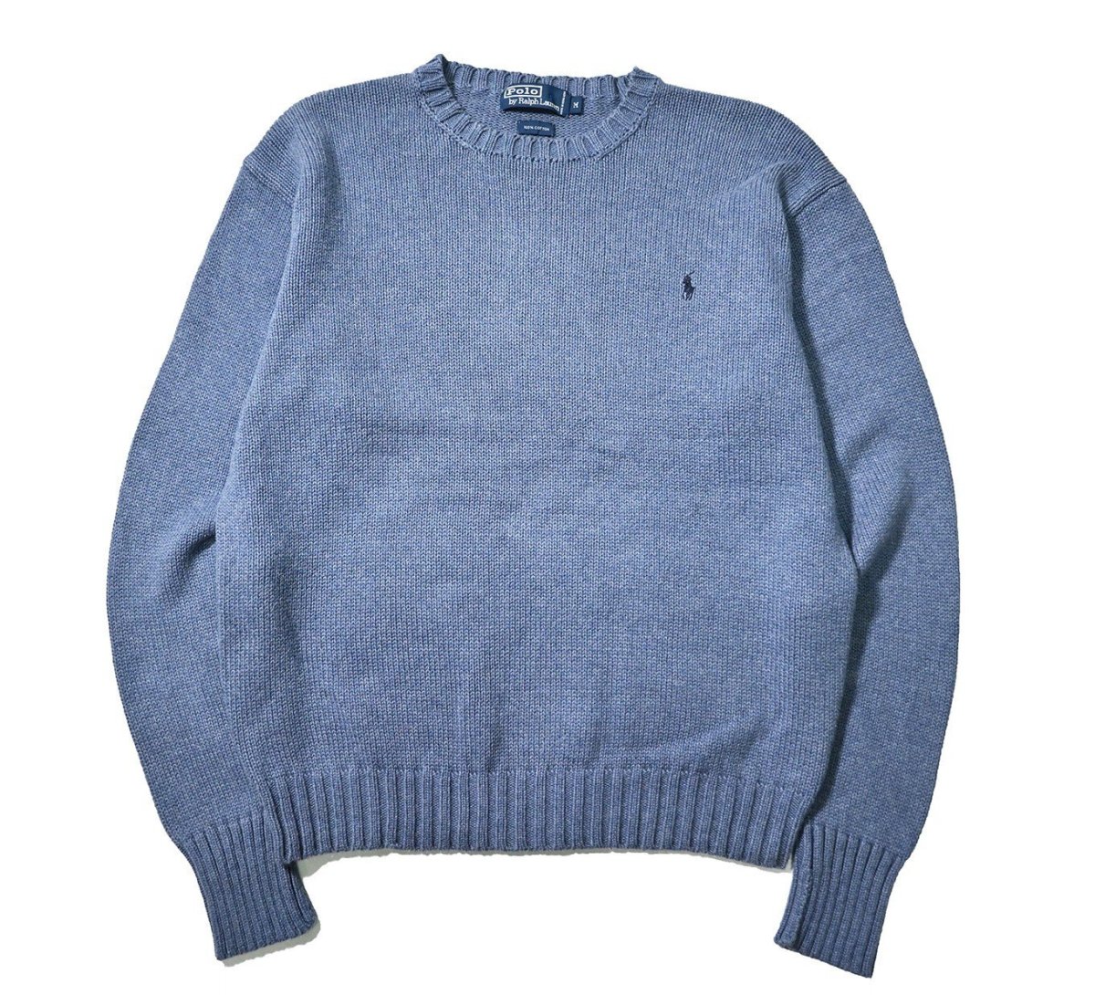 画像1: 90-00s Used Polo Ralph Lauren Cotton Knit Sweater Sax (1)