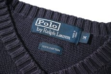 画像4: 90-00s Used Polo Ralph Lauren V-Neck Cotton Knit Sweater Navy (4)