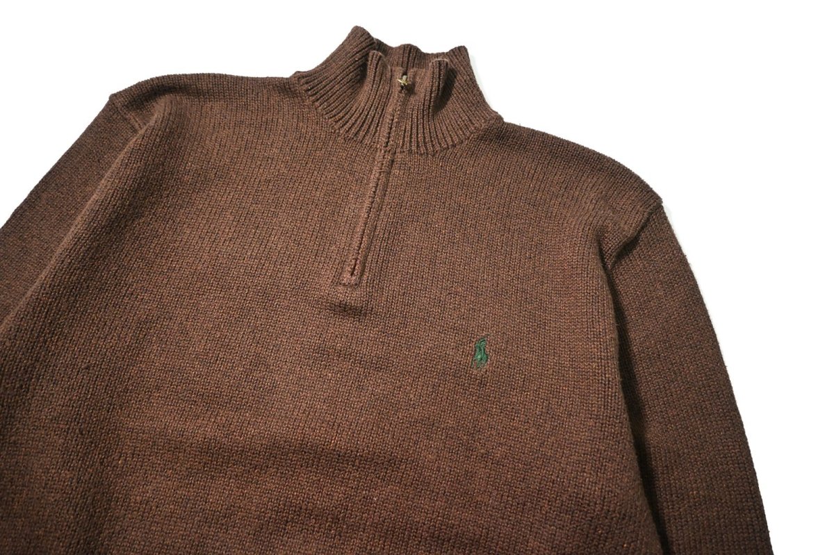 画像2: 90-00s Used Polo Ralph Lauren Quarter Zip Cotton Knit Sweater Brown (2)