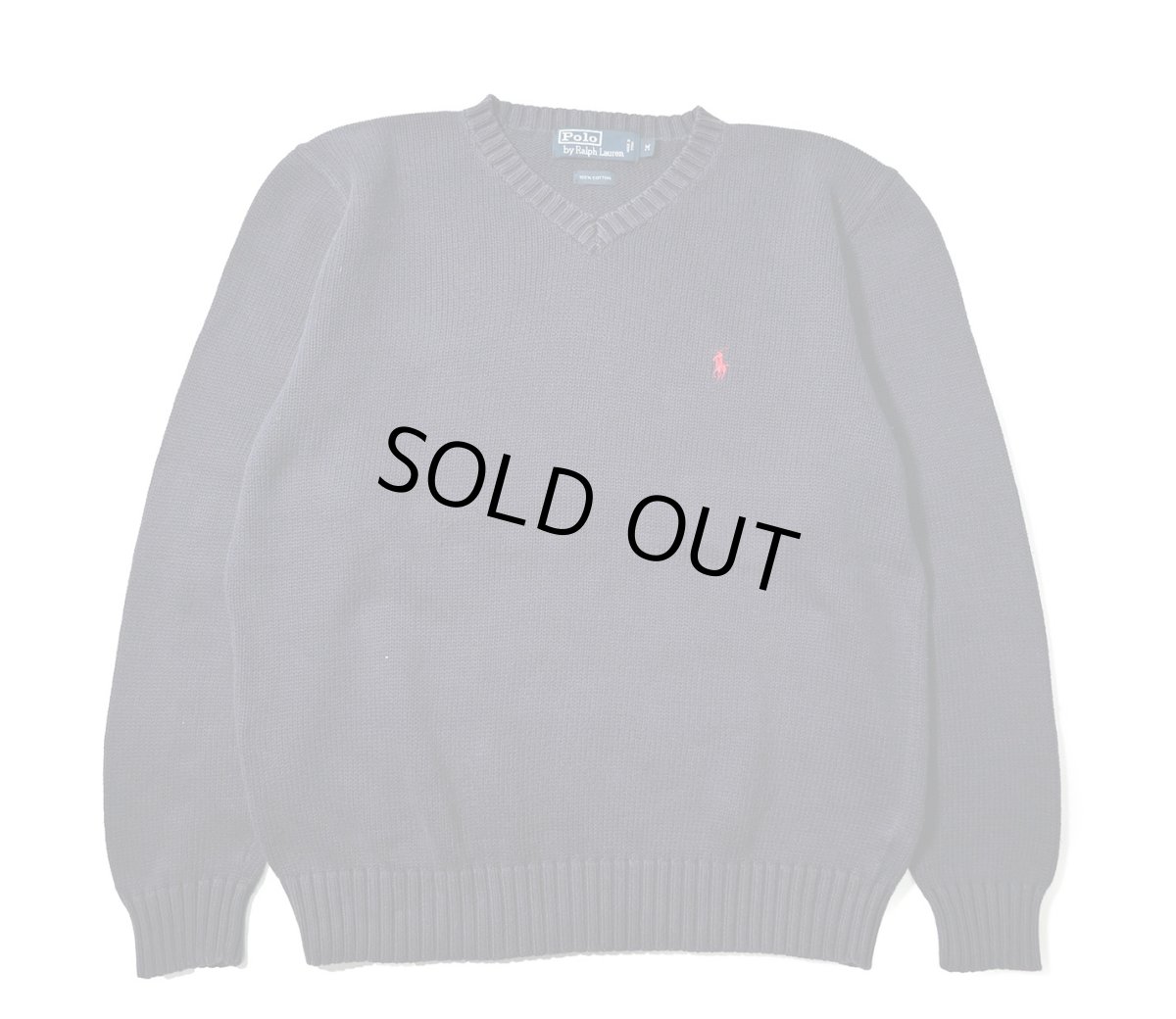 画像1: 90-00s Used Polo Ralph Lauren V-Neck Cotton Knit Sweater Navy (1)