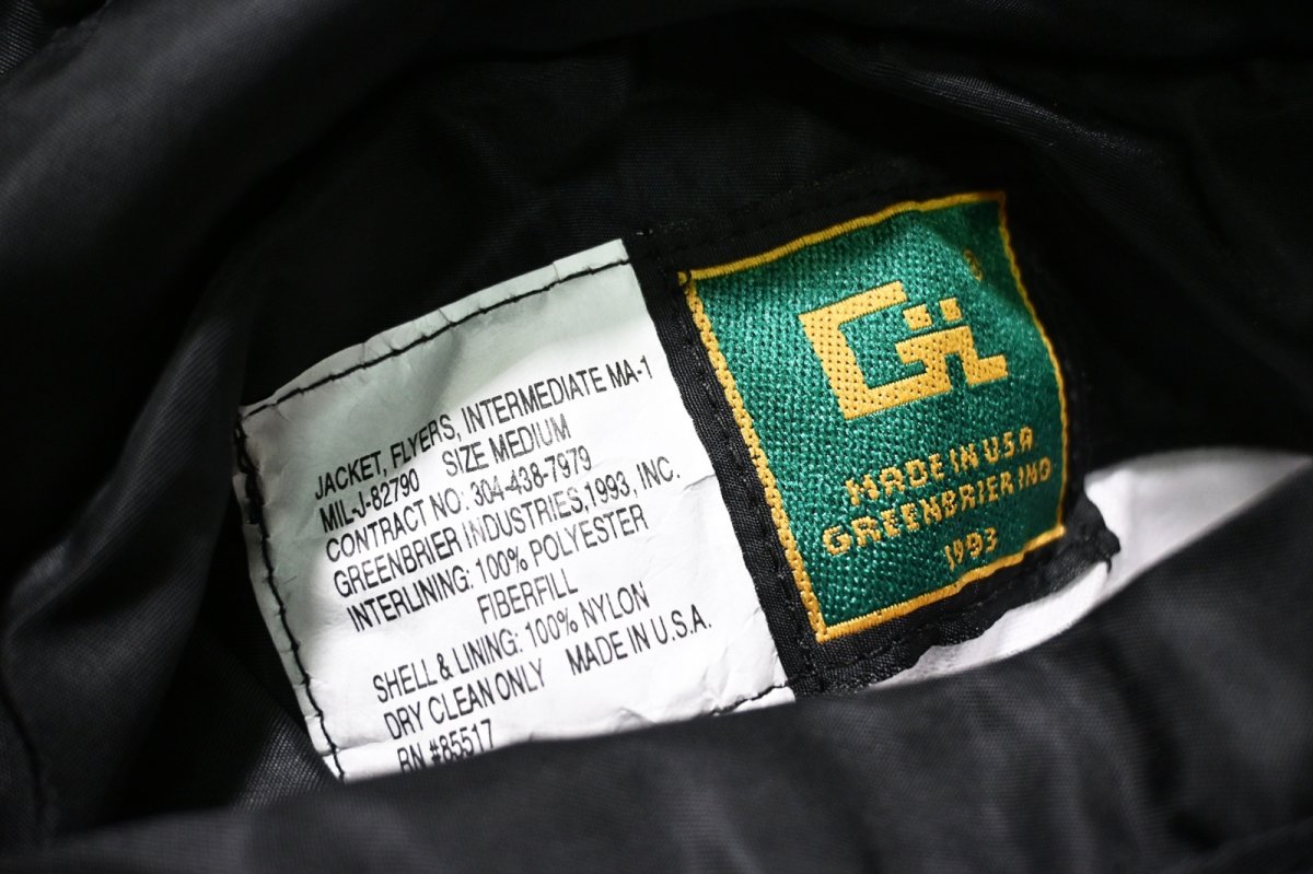 画像5: 90s Deadstock GREENBRIER MA-1 Flight Jacket Black made in USA (5)