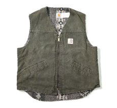 画像1: 90s Used Carhartt Aztec Lined Duck Vest Moss made in USA (1)