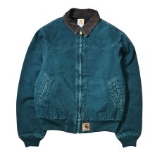 画像1: 01' Used Carhartt Quilted Flannel Lined Duck Santa Fe Jacket Dark Teal (1)