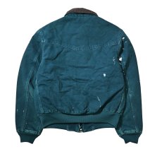 画像2: 01' Used Carhartt Quilted Flannel Lined Duck Santa Fe Jacket Dark Teal (2)