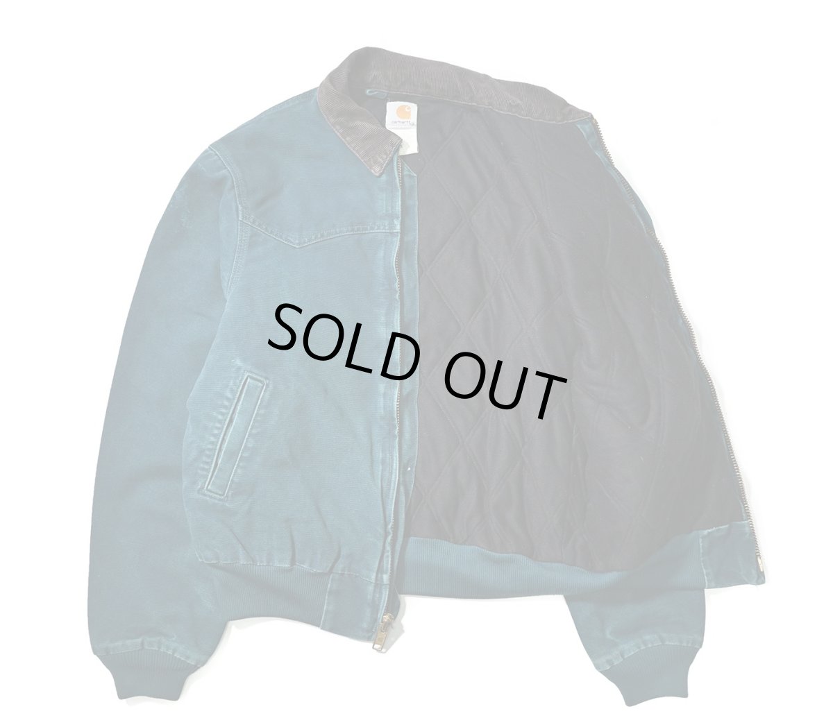 画像5: 01' Used Carhartt Quilted Flannel Lined Duck Santa Fe Jacket Dark Teal (5)