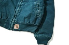 画像4: 01' Used Carhartt Quilted Flannel Lined Duck Santa Fe Jacket Dark Teal (4)