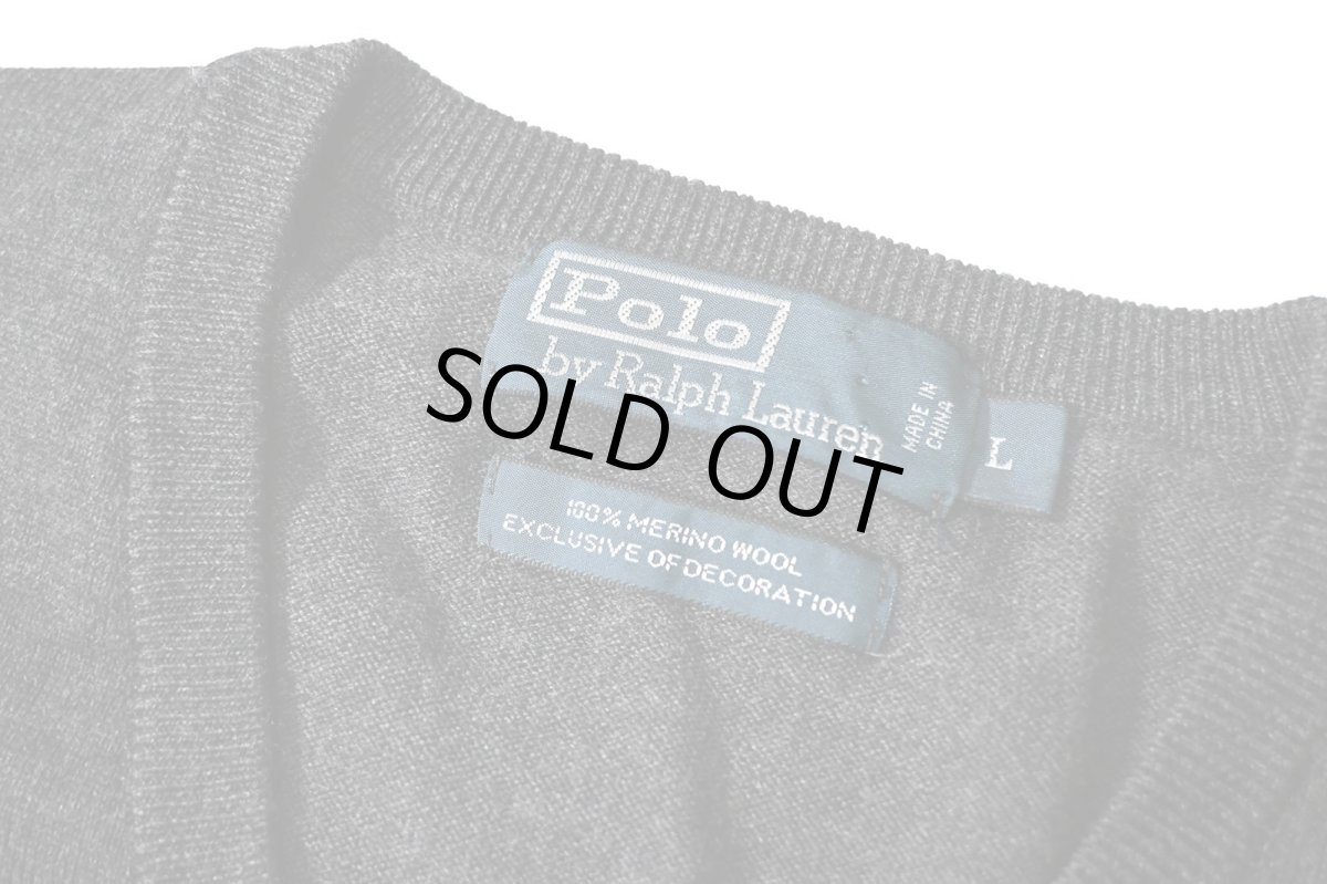 画像4: 90-00s Used Polo Ralph Lauren High Gauge Merino Wool Sweater Charcoal (4)