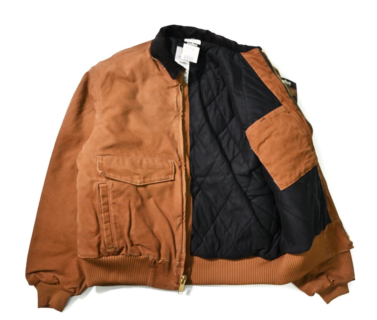 画像5: 07' Deadstock Carhartt Quilted Flannel Lined Duck Bomber Jacket Brown (5)