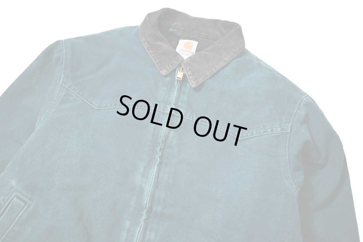 画像3: 01' Used Carhartt Quilted Flannel Lined Duck Santa Fe Jacket Dark Teal (3)
