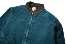 画像3: 01' Used Carhartt Quilted Flannel Lined Duck Santa Fe Jacket Dark Teal (3)