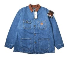 画像1: 03' Deadstock Carhartt Washed Denim Blanket Lined Chore Coat made in USA (1)