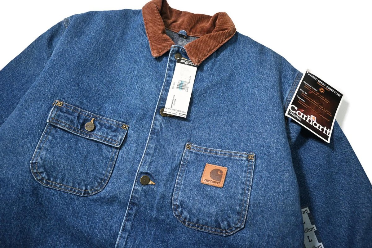 画像3: 03' Deadstock Carhartt Washed Denim Blanket Lined Chore Coat made in USA (3)