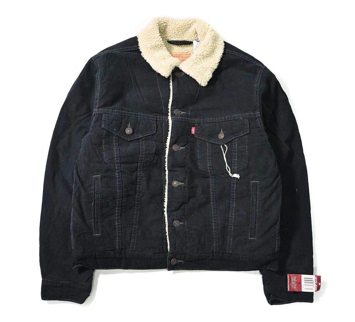 画像1: 00s Deadstock Levi's 70520 Corduroy Sherpa Trucker Jacket Black リーバイス (1)